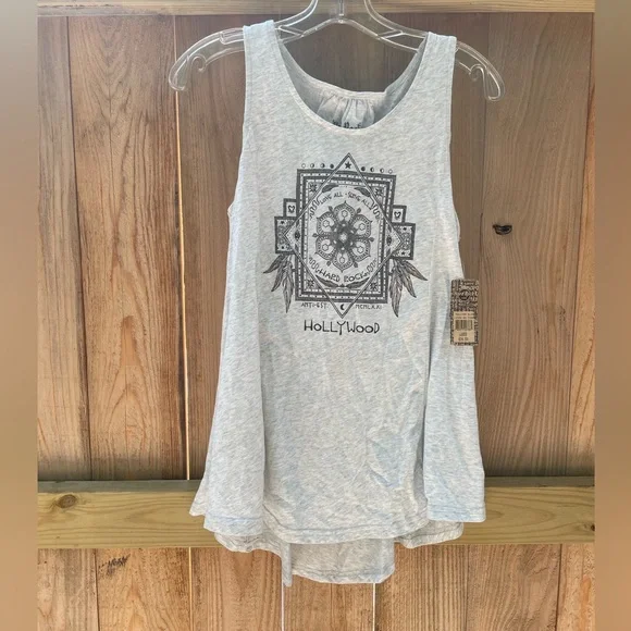 Hard Rock Couture Gray Laced Back Tank Top Black Graphics Size Large - Picture 11 of 11